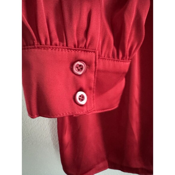 GRACE KARIN Satin Blouse Wide Lapel V Neck Long Sleeve NWT red XL classic office - Picture 10 of 12